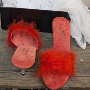 Elle Red Feathered Women's Heels